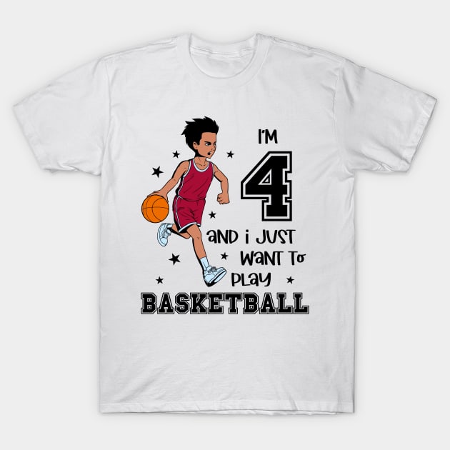 Boy plays basketball - I am 4 T-Shirt by Modern Medieval Design